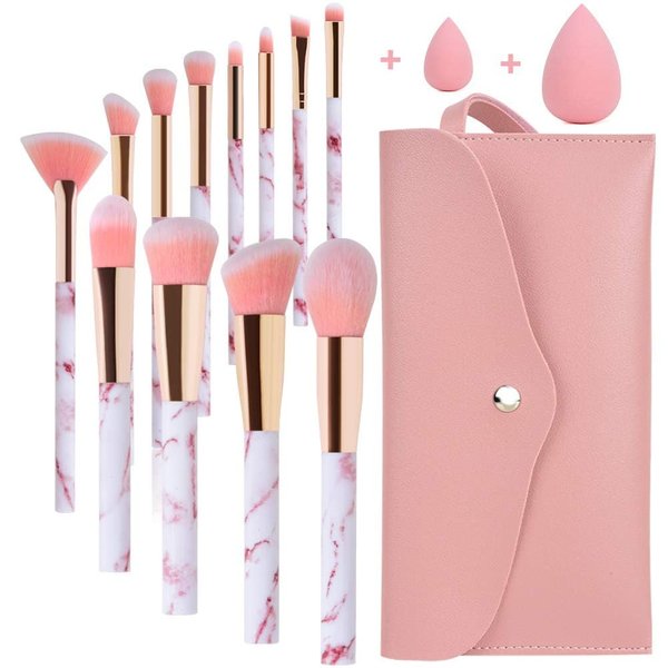 START MAKERS Makeup Brush Set, Professional 12Pcs Pink Marble Makeup Brushes with Foundation Eyeshadow Blush Concealer make up brushes Make Up Bag and Beauty Blender