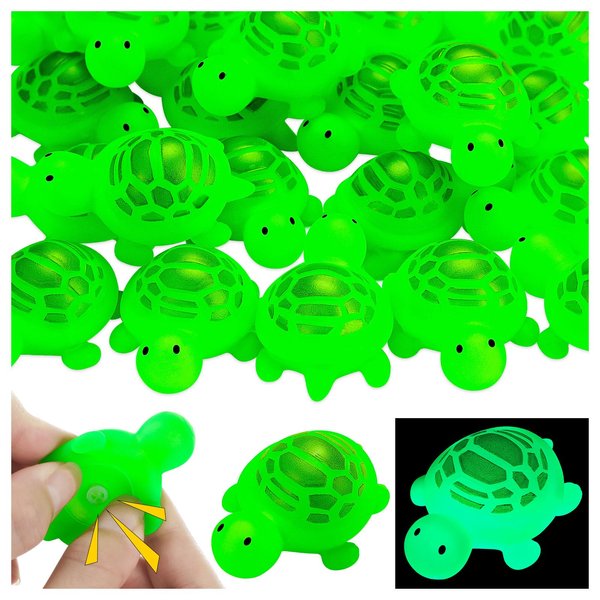25PCS Rubber Turtle Bath Toys Glow in The Dark Green Floating Squeaky Sea Turtle Rubbe Toys, Cute Screaming Sound Rubber Turtle Bulk for Bath Shower Swimming Pool Birthday Beach Decor