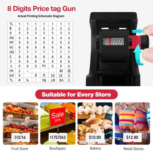 8 Digits Pricing Gun Price Tag Gun, Price Gun with Labels with 3 Ink Refill Label Gun Pricing Guns and 10 Roll Label Paper for Office Retail Shop Grocery Store Organization Marking (Black)