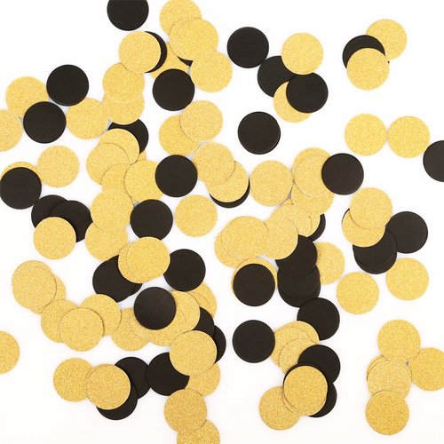 MOWO Glitter Confetti Circles Wedding Party Decor and Table Decor 1.2’’ in Diameter (glitter gold,black,200pc)