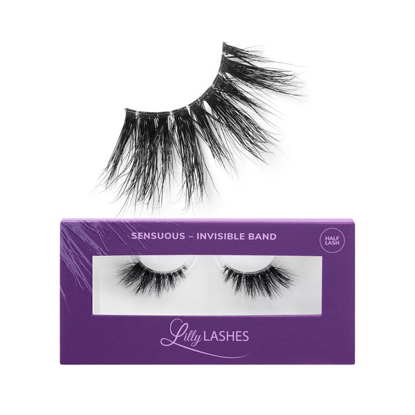 Lilly Lashes Sheer Band, False Eyelashes w/Invisible Band Lashes, Mink Lashes + Volume, 3D Faux Mink Eyelashes, Clear Band Lashes, Reusable Eyelashes 20x, Lash Glue not Included, 15mm (Sensuous)