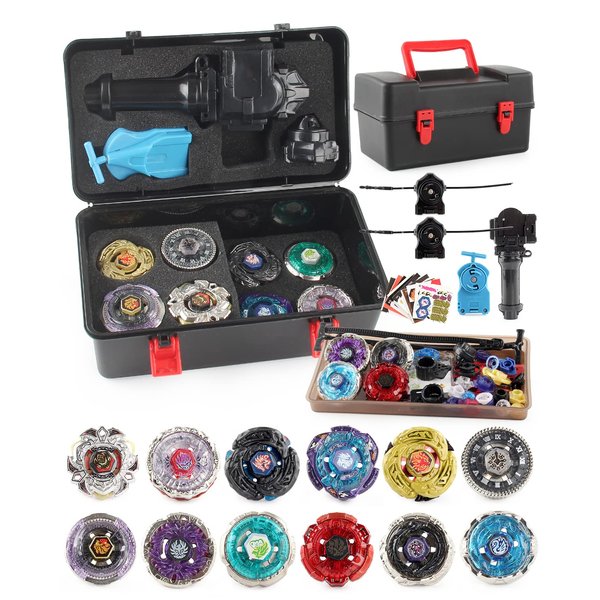 Bey Battling Top Toy Blade Set 12 Spinning Tops 3 Launchers Metal Fusion Gyro Game with Portable Storage Box Gift for Kids Children Boys Ages 6+… 12pcs