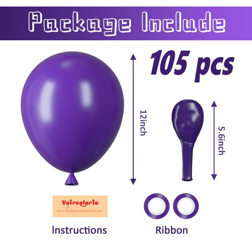 Voircoloria 105pcs Dark Purple Balloons 12inch Party Latex Balloons for Birthday Baby Shower Halloween Wedding Valentine's Day Party Bachelorette Decorations