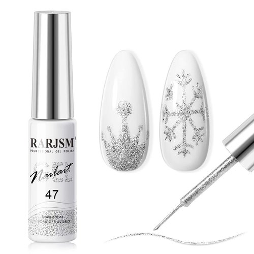 RARJSM Gel Liner Nail Art Silver Glitter Design Gel Nail Polish 1 Bottle 8ml Soak off UV LED Curing Requires Build in Thin Brush Striper Gel Polish for Home Salon Diy Nail Manicure Painting Decoration