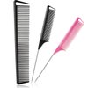 3 Pieces Pintail Comb Rat Tail Comb Carbon Fiber Cutting Comb Set Stainless Steel Pintail Comb Teasing Comb Parting Comb, Wide and Fine Teeth Comb for Braids Hair Salon Home Supplies, Black