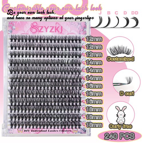 SZYZKJ Eyelash Extension 240pcs Individual Lash Cluster 12-18mm MIX D Curl Lashes Natural Lash Extension DIY Eyelash Extensions at Home Individual Lashes Cluster Wispy Eyelash Cluster