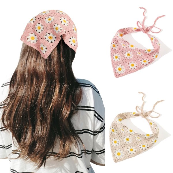 ZURLEFY Floral Hair Scarf Bandanas for Women, Pink Bandana Headband for Womens Headbands Mesh Hair Scarves Lightweight Head Scarf Hair Accessories (59H-03)