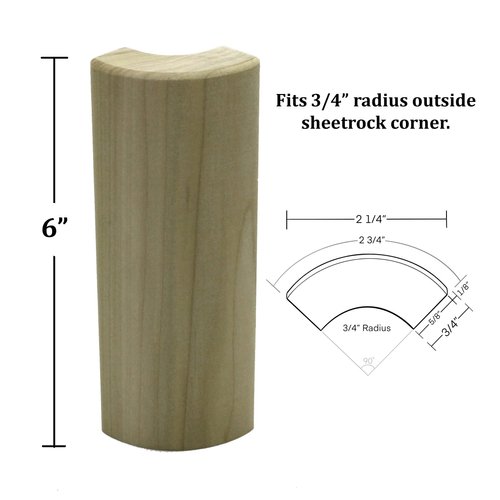 3/4" x 2 1/4" x 6" Poplar (Paint Grade) Outside Radius Corner Base Block Bullnose - Fits 3/4" Radius, Trim Molding (10)