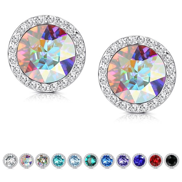 KesaPlan Sterling Silver Crystals Stud Earrings for Women, Made of Austria Crystals, Round-Cut Rhinestone Halo Stud Earrings Hypoallergenic
