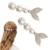 2-Pack Pearl Fish Tail Hair Clips for Women and Girls Elegant Alloy Hairpins with Pearls Bobby Pins Pearl Bridal Bobby Pins Decorative Accessories White Hairpins Pearl Bobby Pins For Women'S Hair