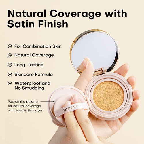 MISTINE Cushion Foundation Breathable Medium Coverage with Satin Finish,Long-Lasting, Oil-Moisture Balance Foundation Makeup,Contains Beauty Serum for Combination Skin,Refill Included,Ivory