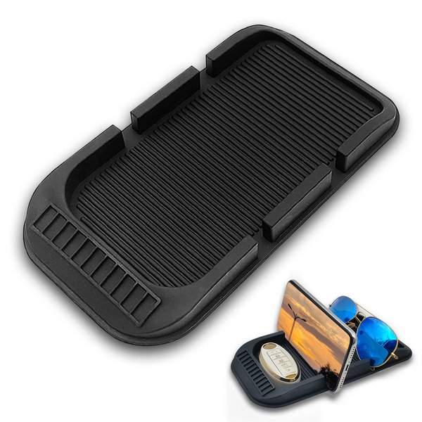 Car Dashboard Cell Phone Holder, Anti-Slip Pad Double-Groove with Number Plate Auto Silicon Tray, Silicone Car Pad Mat for Various Dashboards,Phone GPS Keychains Sunglasses Mat