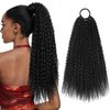Black Ponytail Extension, Behufun Curly Ponytail Extension for Black Women, Lightweight Fluffy Fake Pony Tails Hair Extensions with Hair Tie, 20" 12 Strands Long Wrap Around Soft Synthetic Hairpiece