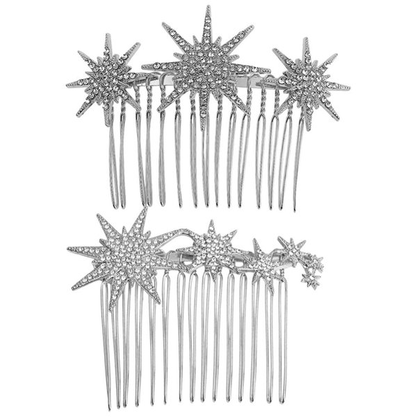 Beaupretty Hair Accessories for Women Gold Decor 2pcs Star Hair Side Combs Rhinestone Wedding Bride Headpieces Women Hair Accessories Silver Bridal Hair Accessories Hair Comb Clips