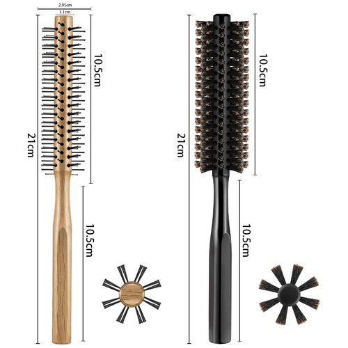 2 Pieces Thick Hair Comb Set: Blow Drying Round Brush for Short Hair Styling and Detangling Massage Comb (Black, Wood Color)