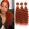 Orange Bundles Human Hair Color 350 Deep Wave Bundles Double Weft Ginger Orange Deep Curly Bundles Human Hair Wet and Wavy Bundles Soft and Silky for Black Woman (24 24 24 inch,3 Bundles)