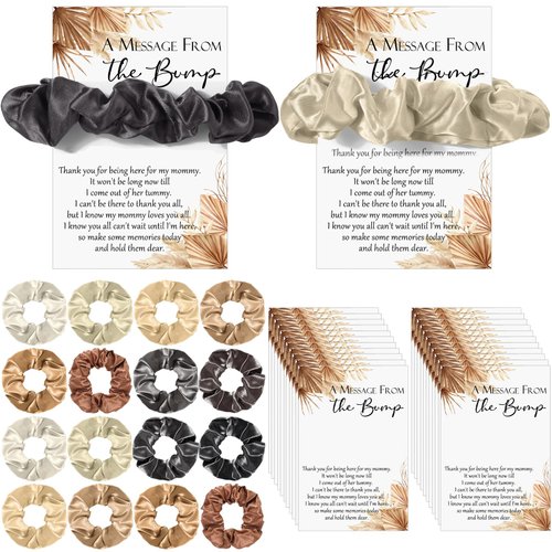Yinkin 50 Sets Boho Baby Shower Favors for Guests 50 Baby Shower Hair Ties Brown Scrunchies 50 Baby Shower Thank You Cards a Message from the Bump for Baby Shower Party Favors for Girl