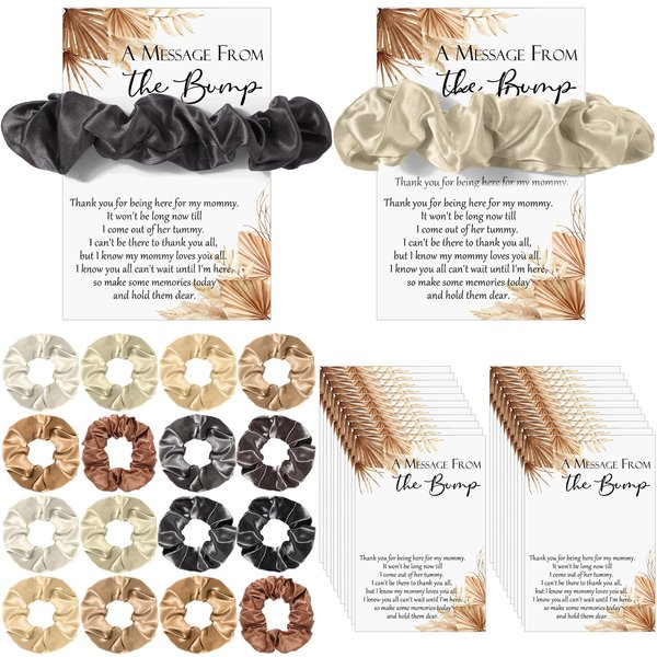 Yinkin 50 Sets Boho Baby Shower Favors for Guests 50 Baby Shower Hair Ties Brown Scrunchies 50 Baby Shower Thank You Cards a Message from the Bump for Baby Shower Party Favors for Girl