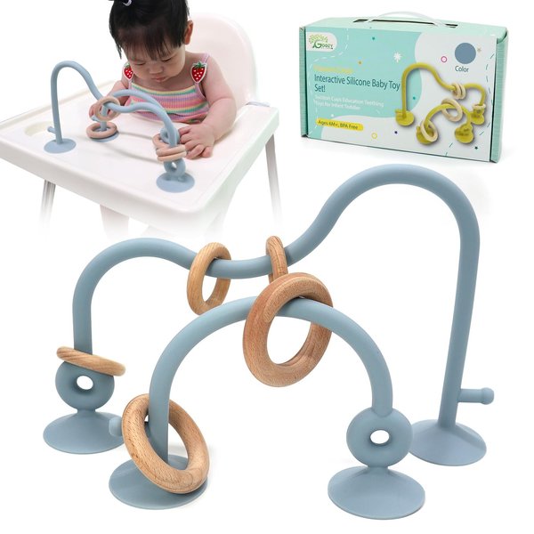 Gogzy - Parent-Child Interactive Silicone Baby Toy Set - Suction Cups Education Teething Toys for Infant Toddler Ages 6M+, BPA Free (Blue)