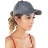 Funky Junque Criss Cross Hat Womens Baseball Cap Distressed Ponytail Messy Bun Trucker Ponycap (Basketweave - Grey)