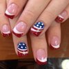 4th of July Press on Nails Independence Day Fake Nails Short Square False Nails Full Cover Red French Tip Stars Glue on Nails Glossy Stick on Nails for Women and Girls Nail Art Decoration 24Pcs