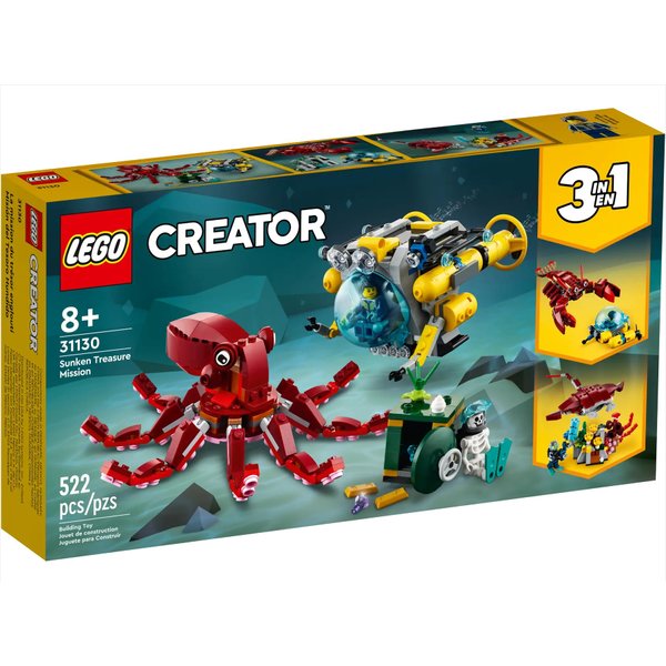 LEGO Creator 31130 Sunken Treasure Mission Submarine 3 in 1 Toy 8+ (522 Pieces)