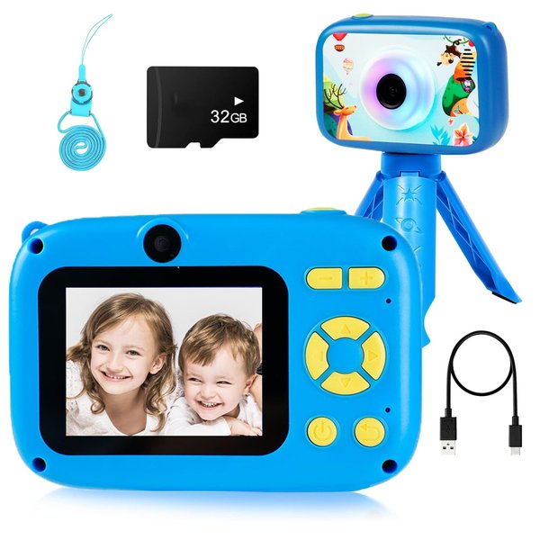 FiliWel Kids Camera, HD Digital Video Camera for Kids 3-9, 2.4 Inch Display Selfie Toddler Camera Toy with 32GB SD Card, Christmas Birthday Gifts for Boys and Girls