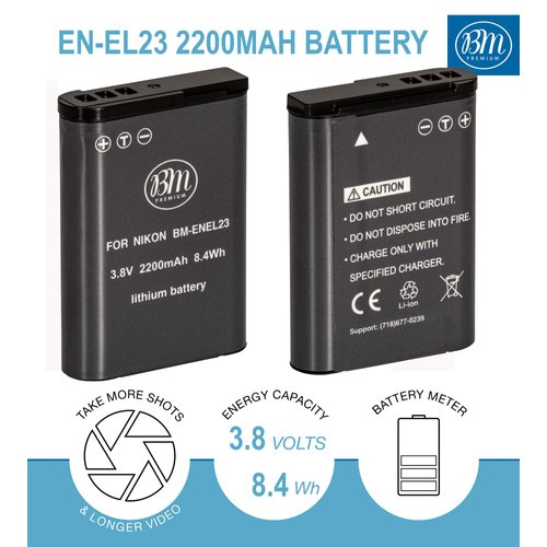 BM Premium 2 Pack of EN-EL23 Batteries and Battery Charger for Nikon Coolpix B700, P900, P600, P610, S810c Digital Camera