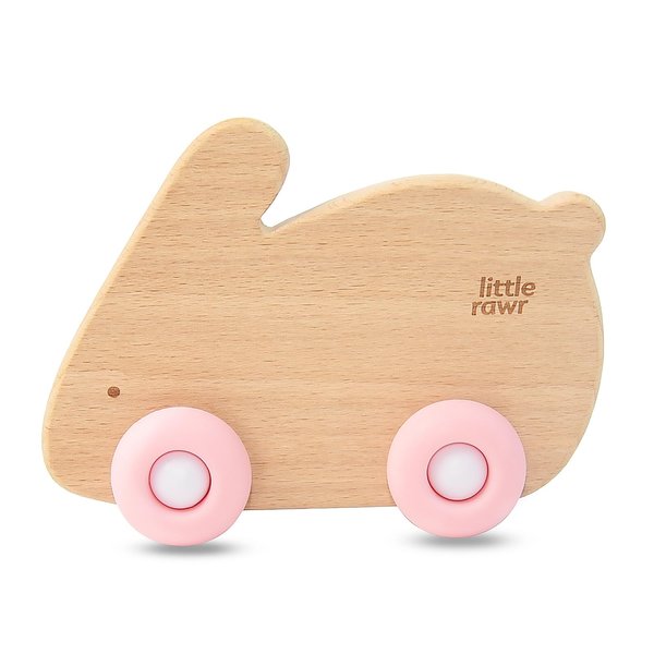 LITTLE RAWR Wooden Baby Toys Car for Toddlers 1-3, Montessori Toys for Babies 0-6-12 Months, BPA Free, Phthalates Free, PVC Free, Wooden Baby Toys for 1 Year Old Girl Boy Birthday Gift (Rabbit)