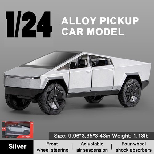 1/24 Toy Trucks Car Metal Model for Kids Gift, Alloy Diecast Pickup Truck Model with Sound and Light, Off-Road Vehicle Model Collections for Boys Enthusiasts Birthday (Silver)