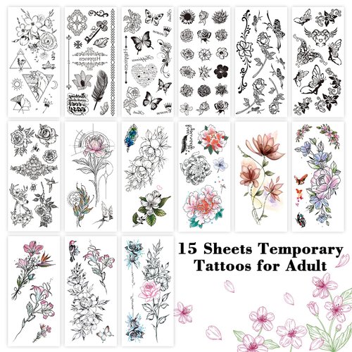 Cerlaza 100 Styles Temporary Tattoos for Women, Fake Henna Semi Permanent Tattoos for Adults, Leg Makeup Waterproof Flower Tatuajes Temporales Long Lasting Realistic Stickers