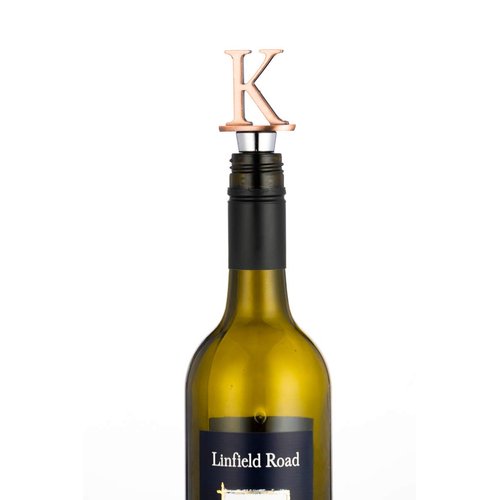 Wine Stoppers,Reusable Wine Bottle Stoppers,Stainless Steel Letter Wine Stopper, Food Grade Silicone Material Decorative Wine Stoppers Funny Gift -Bronze Color (Letters K)