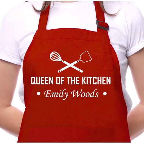 Custom Apron for Women and Mom, Cooking Apron with Custom Name, Women Kitchen Gifts for Mother and Grandma, Birthday, Thanksgiving, Mothers Day from Husban Daughter Son Sister, Personalized Mom Gifts