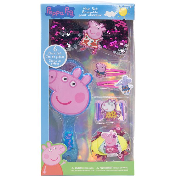Peppa Pig - Townley Girl Hair Accessories Box|Gift Set for Kids Girls|Ages 3+ (6 Pcs) Including Hair Bow, Hair Brush, Snap Clips and More, for Parties, Sleepovers and Makeovers
