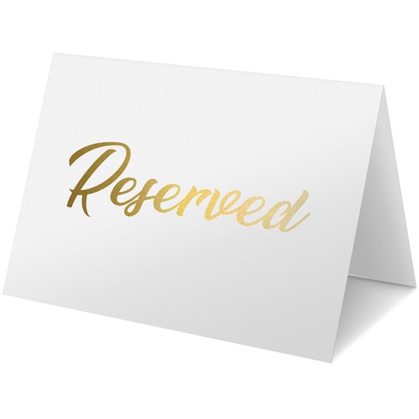 10 Pack Gold Reserved Table Signs for Wedding Party Restaurant - Double Sided Reserved Table Signs - Gold Reserved Signs for Tables - Gold Table Reserved Cards - White Paper Reserved Table Tent Card