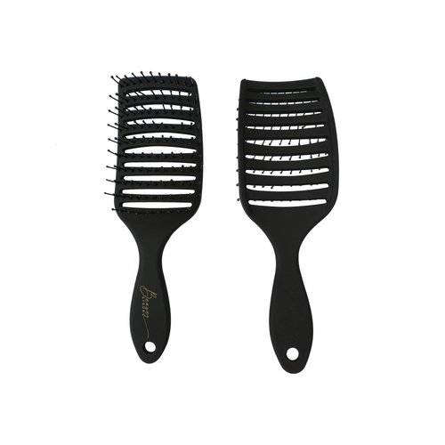 BeaverStrong Curved Vented Hair Brushes for Women, Detangling Brush Suitable for Wet, Dry, Straight or Curly Hair (Black)