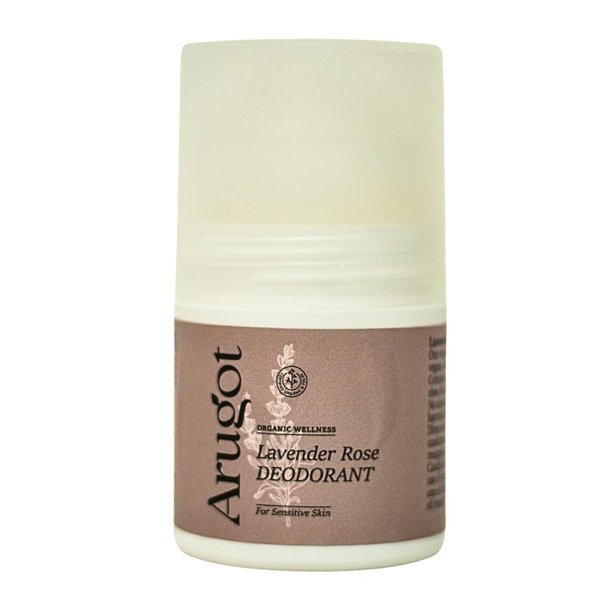 ARUGOT Lavender Rose Roll On Deodorant, Organic, Made in Israel | No Irritating Baking Soda or Aluminum
