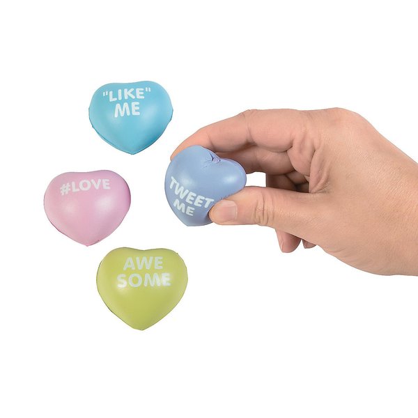 Fun Express - Mini Conversation Heart Stress Toys for Valentine's Day - Toys - Balls - Relaxables - Valentine's Day - 24 Pieces