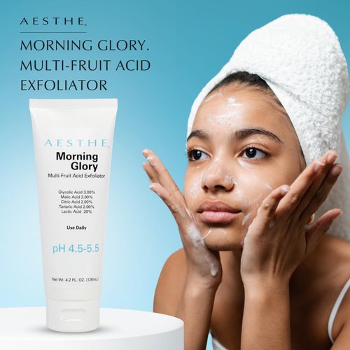 Aesthe Morning Glory Multi-Acid Exfoliant - Facial Scrub with 5 AHAs - Glycolic, Malic, Citric, Tartaric, Lactic Acids - For Cellular Turnover, Deep Cleansing - Oily, Acne-Prone, Mature Skin - 4.2 oz