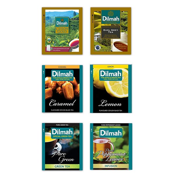 Dilmah, Green & Fun Tea Collection, Tea Samplers, 6 Different Varieties, 10 Tea Bags Each, Foil Sachet Envelopes, Pack of 60