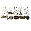 Kristin Paradise 30Ct Happy New Years Eve Hanging Swirl Decorations, 2025 NYE Glitter Gold Black Decor, NY Theme Party Supplies Pack, Eve-Nye Party Favors for Adult, Foil Home Decorating Kit