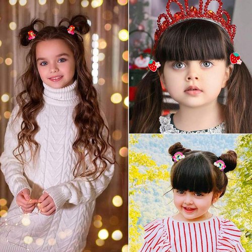 YASUNMI 24pcs (12 pairs) Girls Elastic Hair Ties, Baby Girls Cute Cartoon Hair Ties, Elastic Soft Rubber Bands Hair Bands Ponytail Holders Hair Accessories for Girls, Toddlers, Kids, Teens, Children