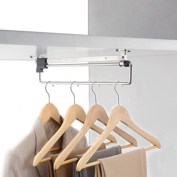 Closet Pull Out Autuwintor Pull-Out Closet Valet Rod Adjustable Wardrobe Clothing Rail Side Mount with Mounting Screws Cold Rolled Steel Black Silver, Retractable 10-Inches,Quantity-2