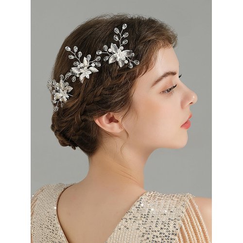 Denifery Flower Bridal Hair Pins Pearl Bride Wedding Hair Accessories Crystal Hair Piece for Bride and Bridesmaid
