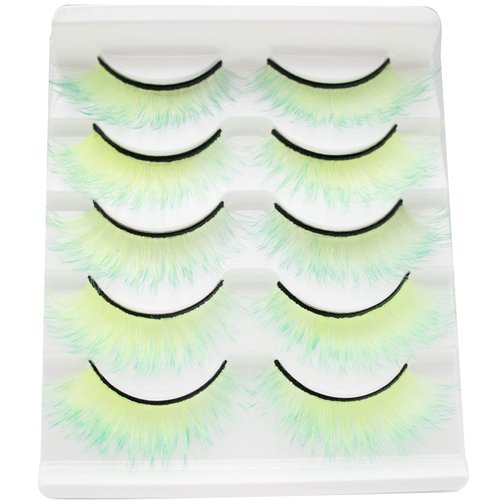 DAODER Lashes Fluffy False Eyelashes Luxury Volume Wispy Cat Eye Faux Mink Eyelashes Neon Green Colored Lashes 18mm Long Soft Cosplay Lashes 5 Pairs (Neon Green)