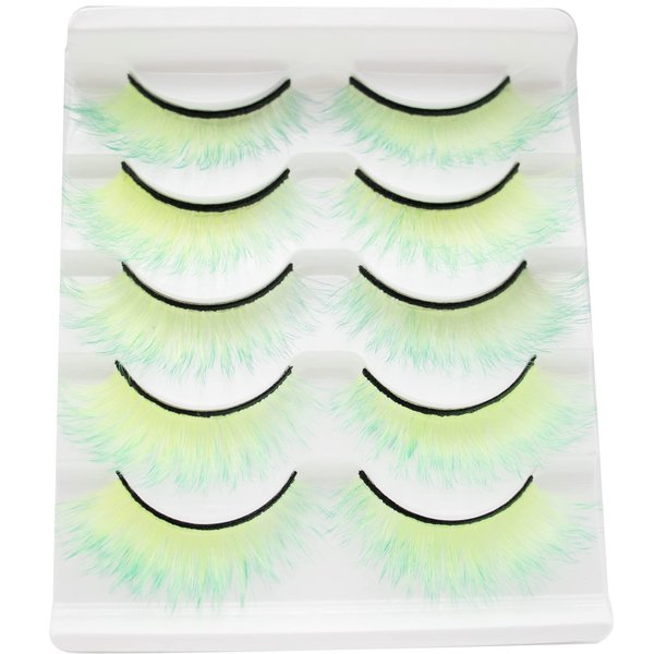 DAODER Lashes Fluffy False Eyelashes Luxury Volume Wispy Cat Eye Faux Mink Eyelashes Neon Green Colored Lashes 18mm Long Soft Cosplay Lashes 5 Pairs (Neon Green)