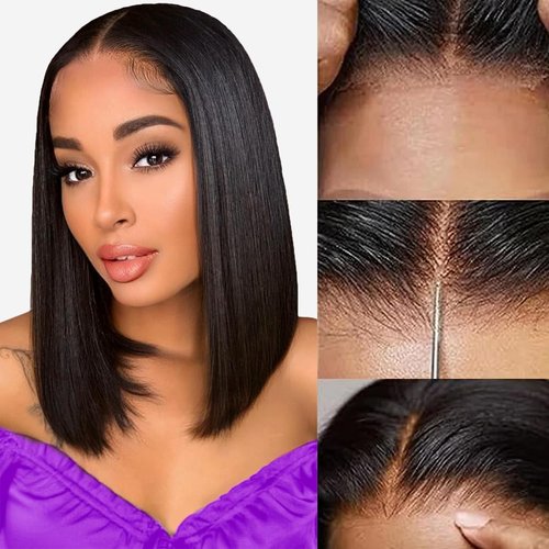 Eubeauty Bob Wig Human Hair Hd Lace Front Wigs Human Hair Pre Plucked Straight Glueless Short Human Hair Wigs For Black Women 180 Density 6x2 Frontal Natural Black Bob Wig 12 Inch