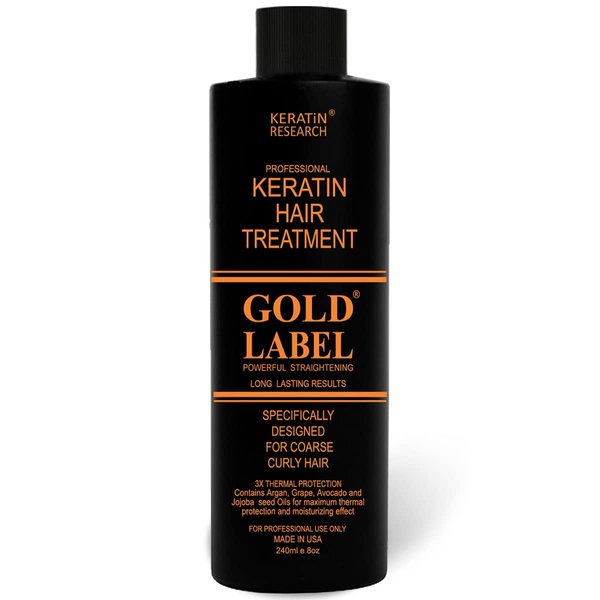 Gold Label Professional Results Brazilian Keratin Blowout Hair Treatment Enhanced Specifically Designed for Coarse Curly Dominican Brazilian Hair 240ml