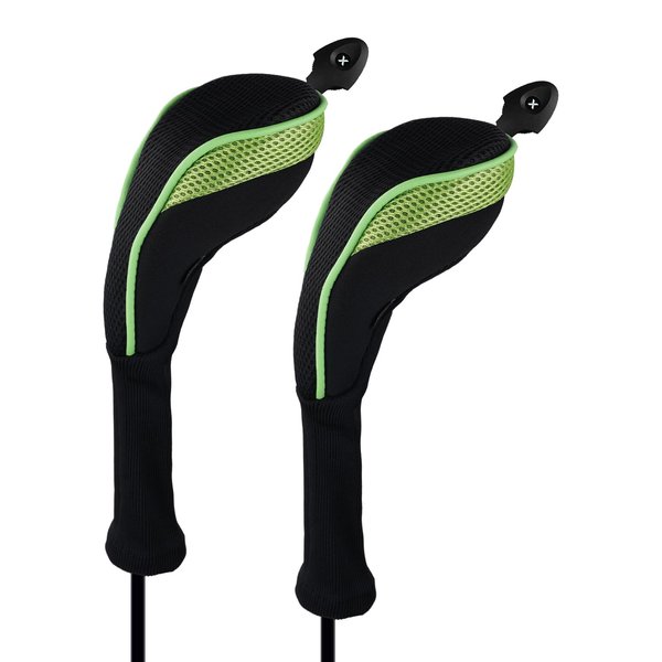 Andux 2 Pack Long Neck Golf Hybrid Club Head Covers Dial No. Tag CTMT-01 Black/Green