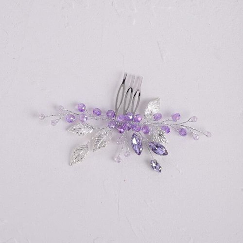 YERTTER Wedding Crystal Leaf Bridal Hair Comb Clip Pearl Wedding Hair Accessories for Bride Bridesmaid Flower Girls (Purple and Silver)
